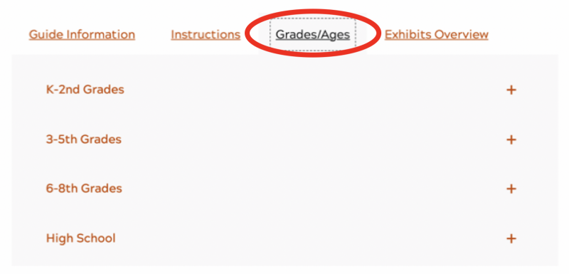 Directive image showing how to find the grade and age group in the educators guide